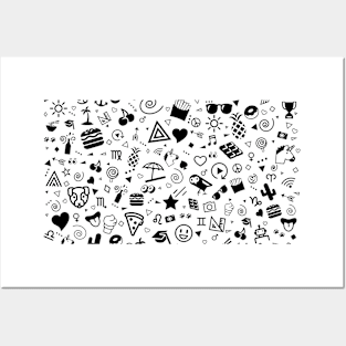 Cartoon Icons Super Cool Doodle Art Black and White Doodles Posters and Art